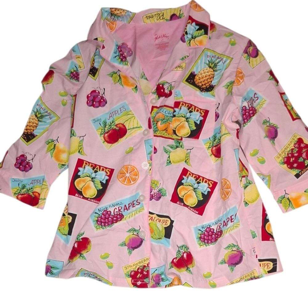 Nick & Nora Pink Fruit Print Shirt